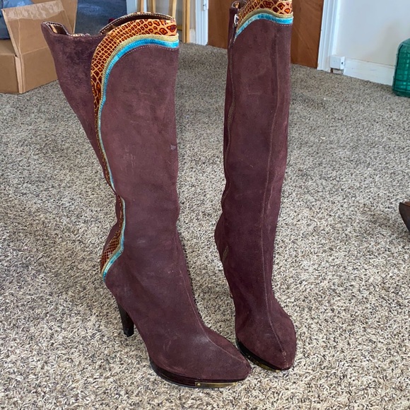 Suede Cowboy Knee Boots - Picture 1 of 6